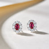 Wholesale Women's Light Luxury Geometric Copper Inlaid Zircon Oval Simulation Ruby Earrings