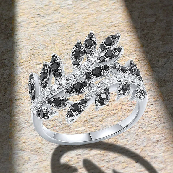 Wholesale Women's Light Luxury Geometric Copper Leaf Plant Ring With Zirconia Design