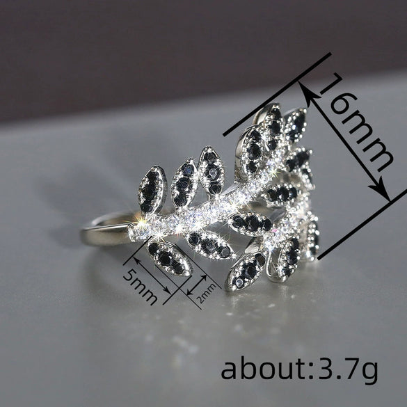 Wholesale Women's Light Luxury Geometric Copper Leaf Plant Ring With Zirconia Design
