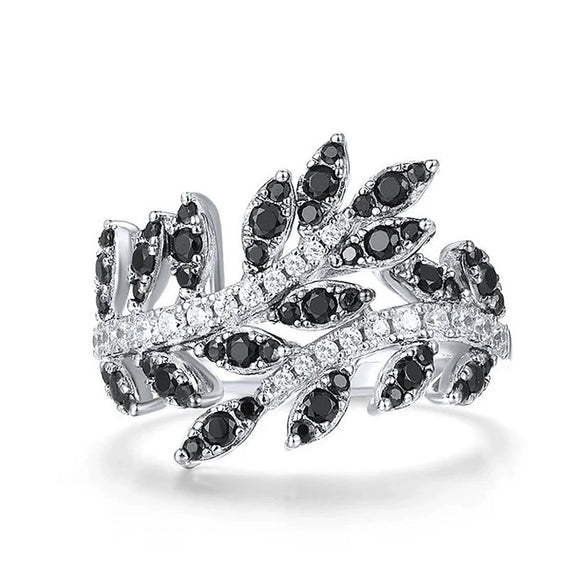 Wholesale Women's Light Luxury Geometric Copper Leaf Plant Ring With Zirconia Design