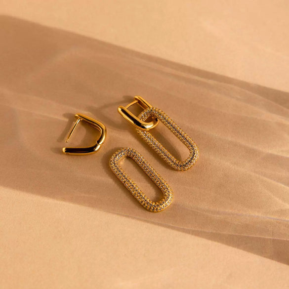 Wholesale Women's Light Luxury Geometric Copper Microinlaid Matrix Zircon Pendant Earrings With Electroplating Treatment
