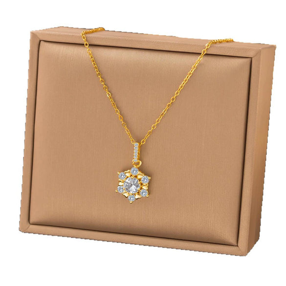 Wholesale Women's Light Luxury Geometric Copper Pendant Necklace With 18K Real Gold Plating And Flash O Chain