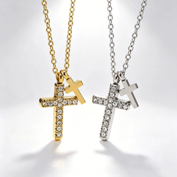 Wholesale Women's Light Luxury Geometric Cross Stainless Steel Titanium Steel Real Gold Plated Pendant Necklace