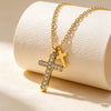Wholesale Women's Light Luxury Geometric Cross Stainless Steel Titanium Steel Real Gold Plated Pendant Necklace