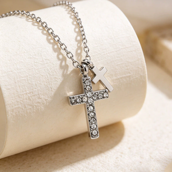 Wholesale Women's Light Luxury Geometric Cross Stainless Steel Titanium Steel Real Gold Plated Pendant Necklace