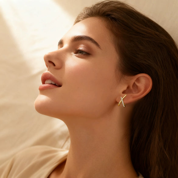 Wholesale Women's Light Luxury Geometric Cross Xshaped Copper Goldplated Zircon Earrings Accessories