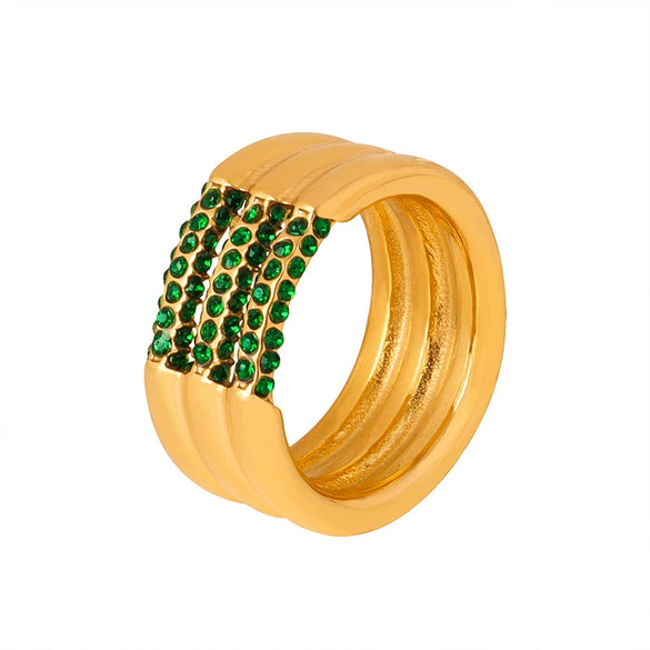 Wholesale Women's Light Luxury Geometric Czech Diamond 316L Stainless Steel Gold Plated Multilayer Ring Jewelry