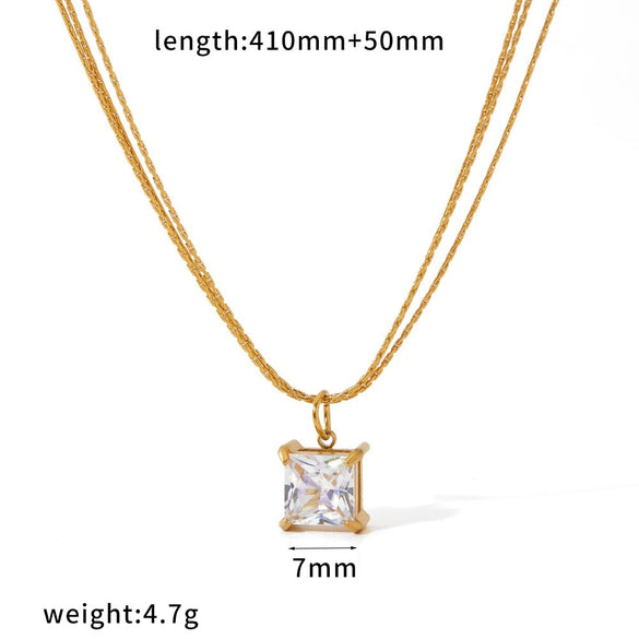 Wholesale Women's Light Luxury Geometric Diamondencrusted Rhinestone Pendant Oshaped Chain Stainless Steel Necklace With Vacuum Real Gold Plating