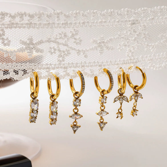 Wholesale Women's Light Luxury Geometric Diamondencrusted Stainless Steel Earrings With Pvd Furnace Vacuum Real Gold Plating