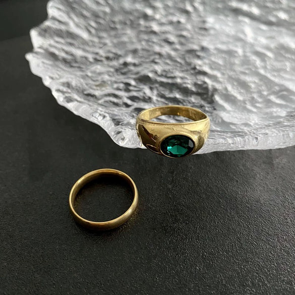 Wholesale Women's Light Luxury Geometric Doublelayer Gem Titanium Steel Electroplated Round Ring