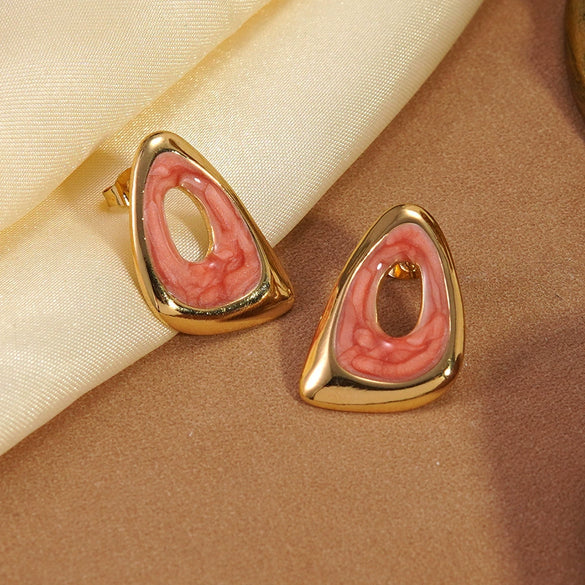 Wholesale Women's Light Luxury Geometric Dripping Oil Stainless Steel Triangle Oil Drop Earrings