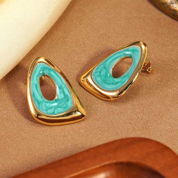 Wholesale Women's Light Luxury Geometric Dripping Oil Stainless Steel Triangle Oil Drop Earrings