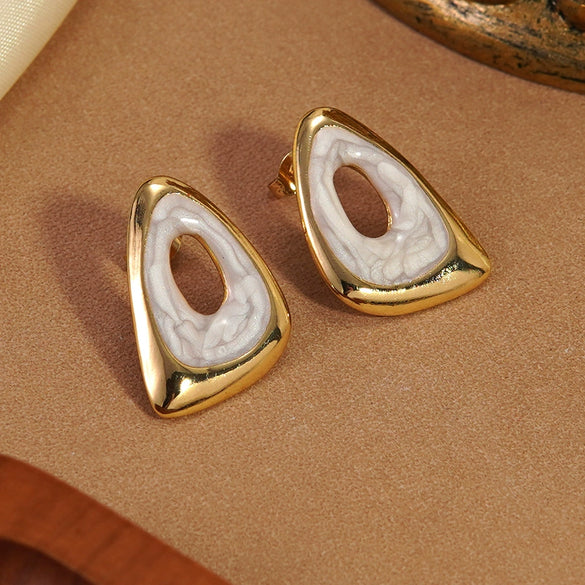Wholesale Women's Light Luxury Geometric Dripping Oil Stainless Steel Triangle Oil Drop Earrings