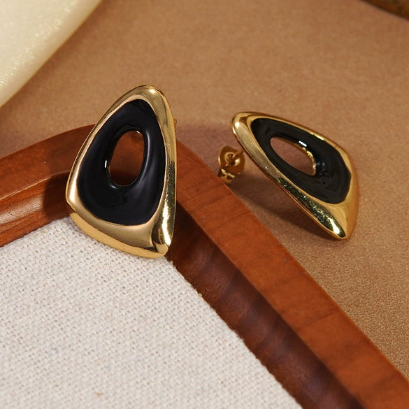 Wholesale Women's Light Luxury Geometric Dripping Oil Stainless Steel Triangle Oil Drop Earrings