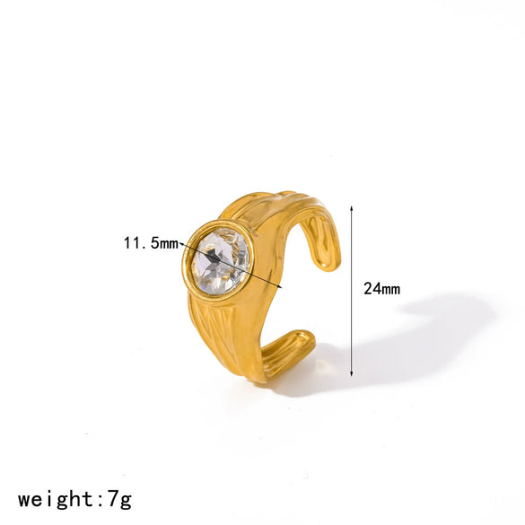 Wholesale Women's Light Luxury Geometric Drop Shape Titanium Steel And Stainless Steel Ring With Diamonds Pvd Furnace Vacuum Real Gold Plated