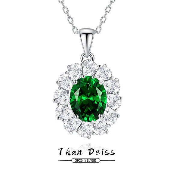 Wholesale Women's Light Luxury Geometric Eggshaped Floral Emerald Diamond 925 Sterling Silver Necklace Cross Chain