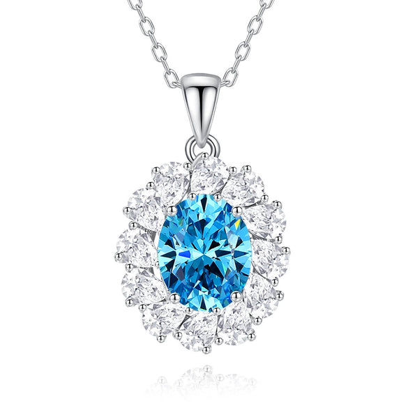 Wholesale Women's Light Luxury Geometric Eggshaped Floral Emerald Diamond 925 Sterling Silver Necklace Cross Chain