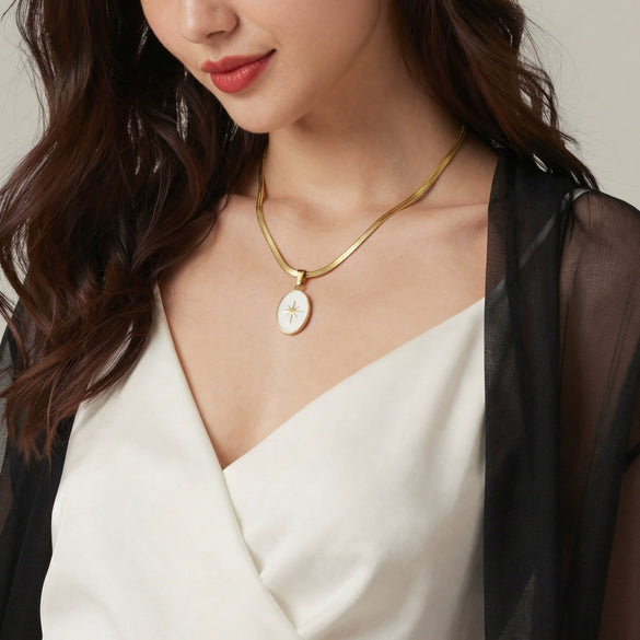 Wholesale Women's Light Luxury Geometric Eightpointed Star Stainless Steel Electroplated Pendant Blade Chain Necklace