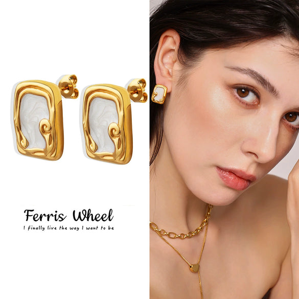 Wholesale Women's Light Luxury Geometric Enamel Glazed Titanium Steel Gold Plated Earrings