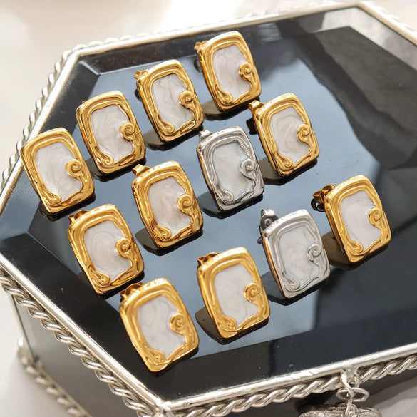 Wholesale Women's Light Luxury Geometric Enamel Glazed Titanium Steel Gold Plated Earrings