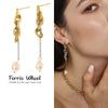 Wholesale Women's Light Luxury Geometric Ferris Wheel Chain Tassel Fresh Water Pearl Earrings Stainless Steel 18K Gold Plated Jewelry