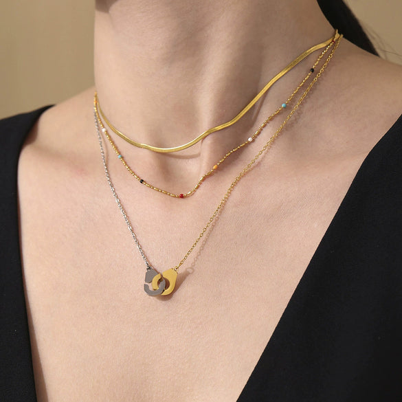 Wholesale Women's Light Luxury Geometric Ferris Wheel Handcuff Pendant Stainless Steel And Titanium Steel Electroplated Clavicle Chain Necklace