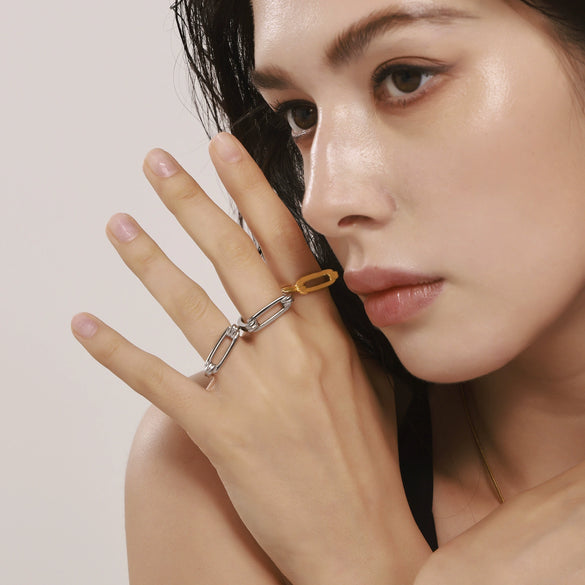 Wholesale Women's Light Luxury Geometric Ferris Wheel Horseshoe Hollow Design Stainless Steel 18K Gold Pvd Electroplated Ring