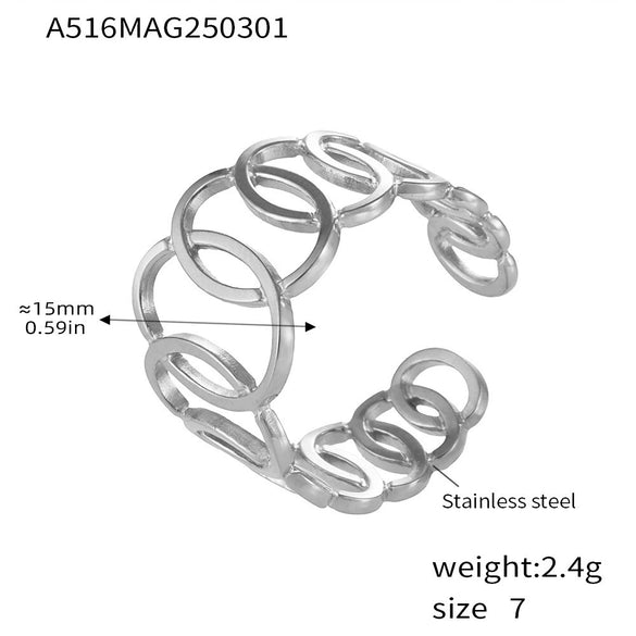 Wholesale Women's Light Luxury Geometric Ferris Wheel Interlocking Hollow Stainless Steel Goldplated Finger Ring