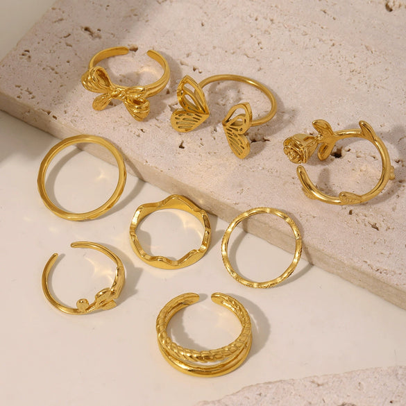 Wholesale Women's Light Luxury Geometric Ferris Wheel Irregular Split Ring Combination Stainless Steel Titanium Steel Pvd Plated 18K Gold Color Preservation Ring