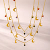 Wholesale Women's Light Luxury Geometric Ferris Wheel Moon Clavicle Necklace With Multicolor Rhinestone Tassel Stainless Steel 18K Gold Plated Zircon Pendant