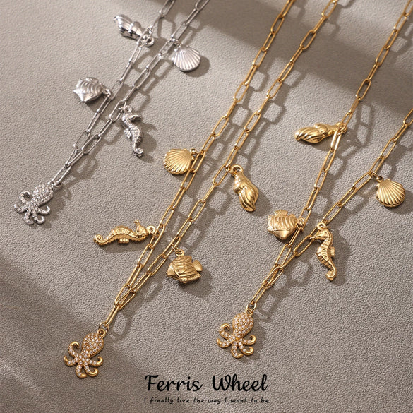 Wholesale Women's Light Luxury Geometric Ferris Wheel Octopus Starfish Diy Necklace In Stainless Steel And Titanium Steel With Electroplating