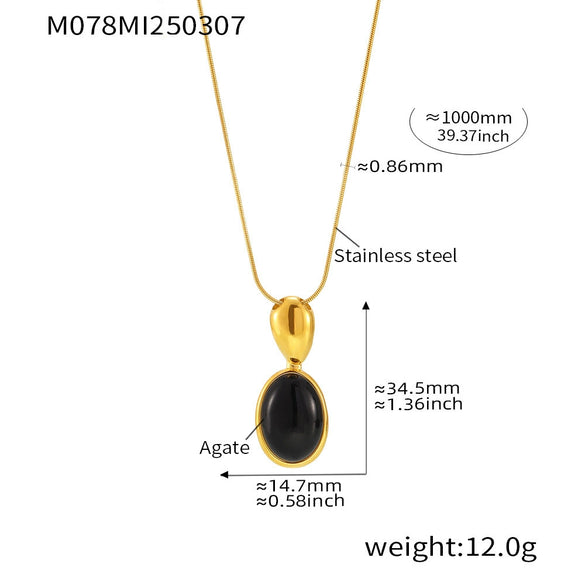 Wholesale Women's Light Luxury Geometric Ferris Wheel Oval Long Necklace In Stainless Steel And Tiger Eye Stone With Pvd Electroplating 18K Real Gold