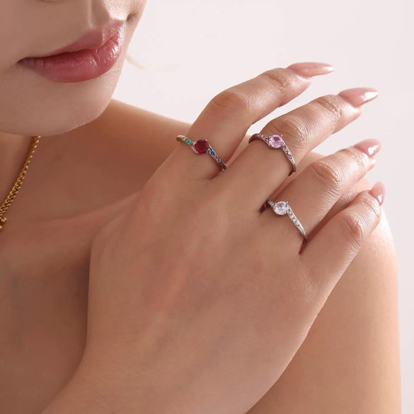 Wholesale Women's Light Luxury Geometric Ferris Wheel Ring Inlaid With Natural Pink Heart Zircon 18K Gold Plated Titanium Steel