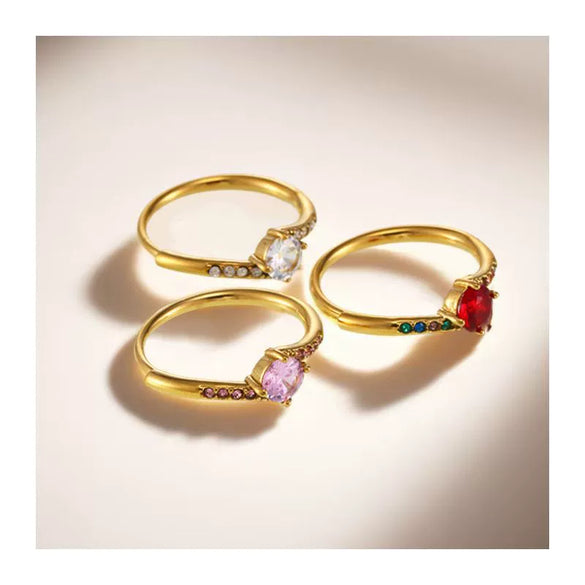 Wholesale Women's Light Luxury Geometric Ferris Wheel Ring Inlaid With Natural Pink Heart Zircon 18K Gold Plated Titanium Steel