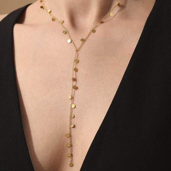 Wholesale Women's Light Luxury Geometric Ferris Wheel Sequin Pendant Tassel Long Yshaped Stainless Steel And Titanium Steel Electroplated Necklace