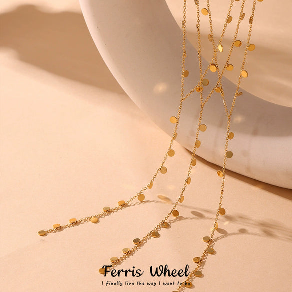 Wholesale Women's Light Luxury Geometric Ferris Wheel Sequin Pendant Tassel Long Yshaped Stainless Steel And Titanium Steel Electroplated Necklace