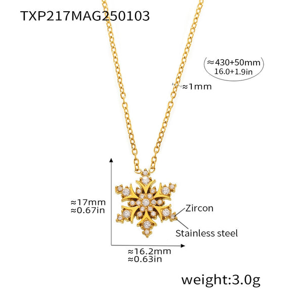 Wholesale Women's Light Luxury Geometric Ferris Wheel Snowflake Zircon Stainless Steel Pendant Clavicle Necklace With 18K Gold Pvd Plating