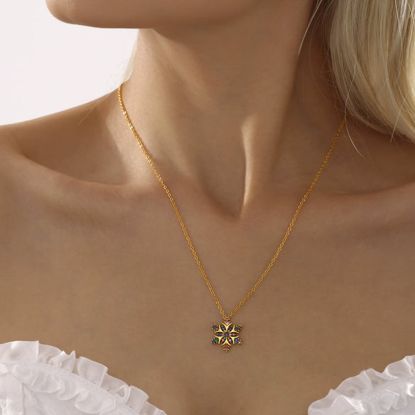 Wholesale Women's Light Luxury Geometric Ferris Wheel Snowflake Zircon Stainless Steel Pendant Clavicle Necklace With 18K Gold Pvd Plating