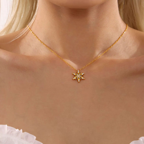 Wholesale Women's Light Luxury Geometric Ferris Wheel Snowflake Zircon Stainless Steel Pendant Clavicle Necklace With 18K Gold Pvd Plating