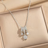 Wholesale Women's Light Luxury Geometric Fivepetal Flower Zircon Pearl Pendant Necklace With O Word Chain Titanium Steel Vacuum Furnace Electroplated 18K Gold Plated Copper