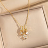 Wholesale Women's Light Luxury Geometric Fivepetal Flower Zircon Pearl Pendant Necklace With O Word Chain Titanium Steel Vacuum Furnace Electroplated 18K Gold Plated Copper