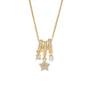 Wholesale Women's Light Luxury Geometric Fivepetal Flower Zircon Pearl Pendant Necklace With O Word Chain Titanium Steel Vacuum Furnace Electroplated 18K Gold Plated Copper