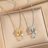 Wholesale Women's Light Luxury Geometric Fivepetal Flower Zircon Pearl Pendant Necklace With O Word Chain Titanium Steel Vacuum Furnace Electroplated 18K Gold Plated Copper