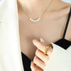 Wholesale Women's Light Luxury Geometric Freshwater Pearl Pendant Necklace With Nonfading Titanium Steel Cross Chain And Electroplating