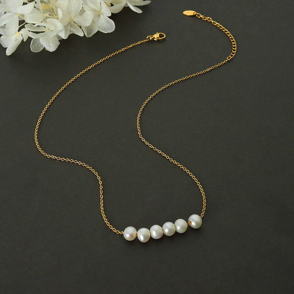Wholesale Women's Light Luxury Geometric Freshwater Pearl Pendant Necklace With Nonfading Titanium Steel Cross Chain And Electroplating