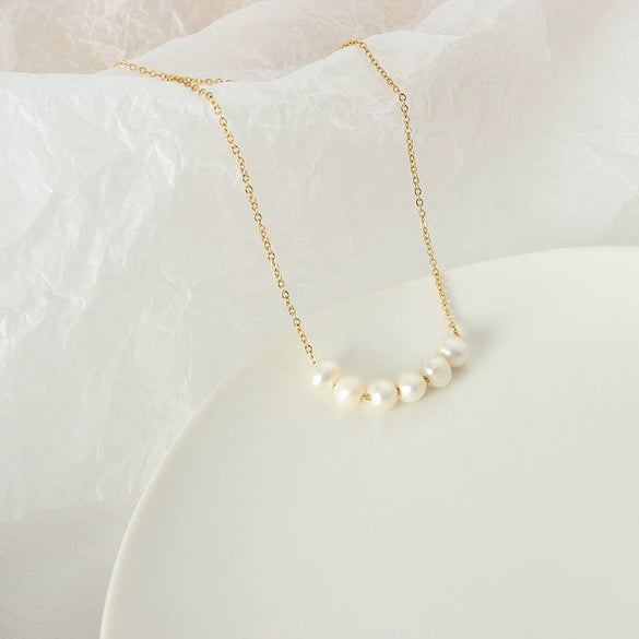 Wholesale Women's Light Luxury Geometric Freshwater Pearl Pendant Necklace With Nonfading Titanium Steel Cross Chain And Electroplating