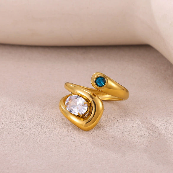 Wholesale Women's Light Luxury Geometric Fruit Pattern Inlaid With Gold Stainless Steel Goldplated Ring Accessories