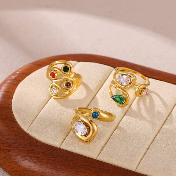 Wholesale Women's Light Luxury Geometric Fruit Pattern Inlaid With Gold Stainless Steel Goldplated Ring Accessories