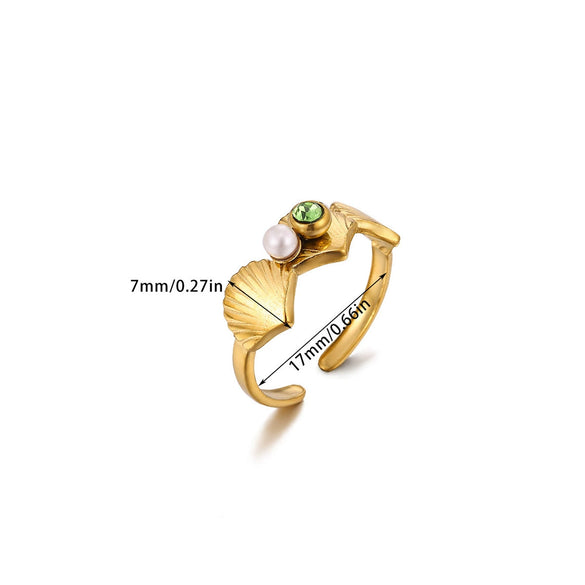 Wholesale Women's Light Luxury Geometric Fruitshaped Inlaid With Gold Stainless Steel Zircon Imitation Pearl Ring Accessories