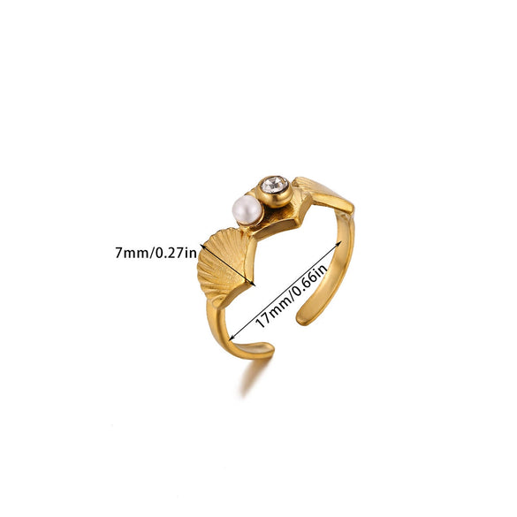 Wholesale Women's Light Luxury Geometric Fruitshaped Inlaid With Gold Stainless Steel Zircon Imitation Pearl Ring Accessories